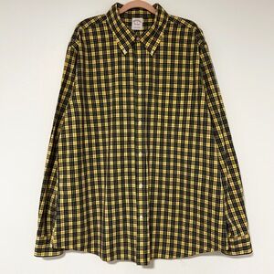 Brooks Brothers Button Down Shirt Men's XL Yellow Black Plaid Cotton Long Sleeve